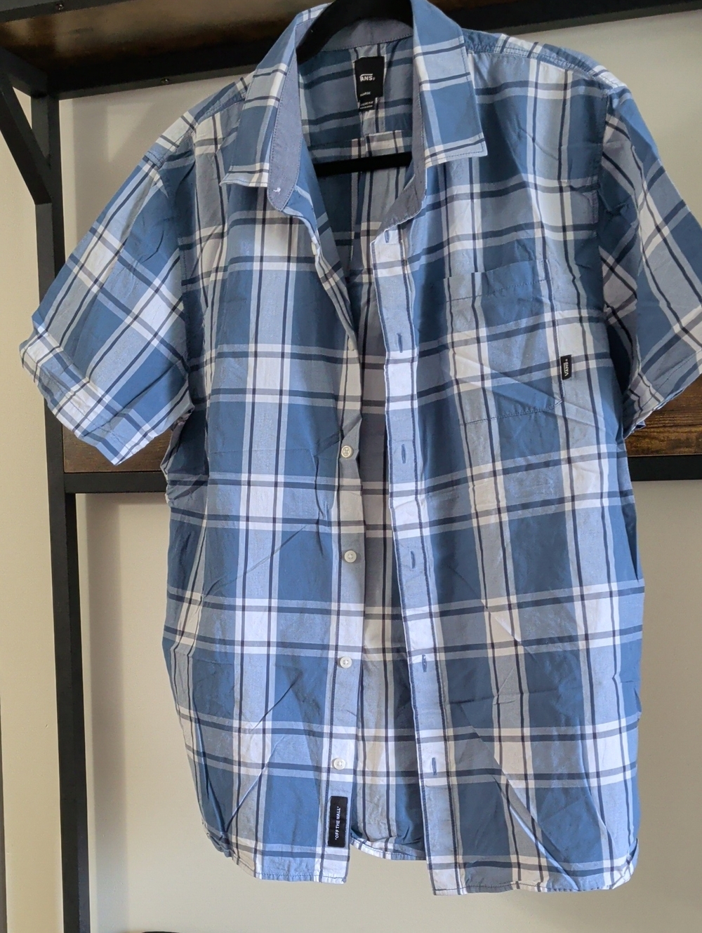 Vans Men’s Light and Medium Blue Plaid Short-Sleeve Button-Down Shirt